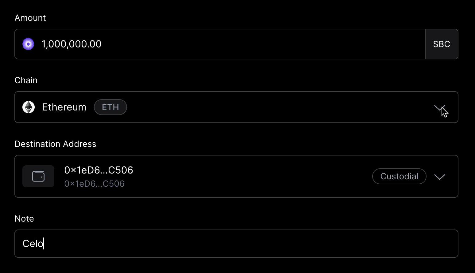 Brale UI screen recording of selecting the Celo blockchain while minting a
bespoke
stablecoin