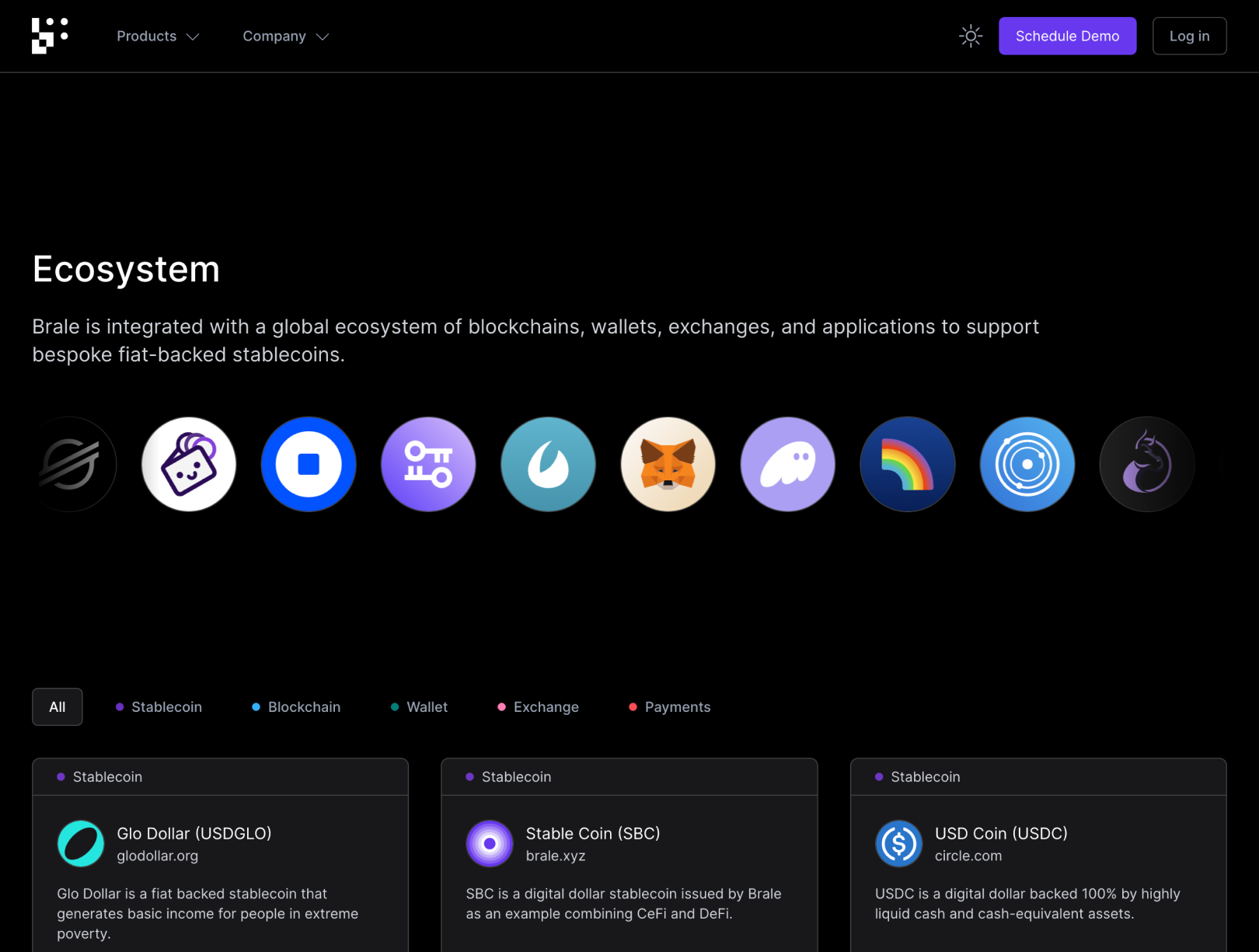 Screenshot of Brale's Ecosystem page on
brale.xyz