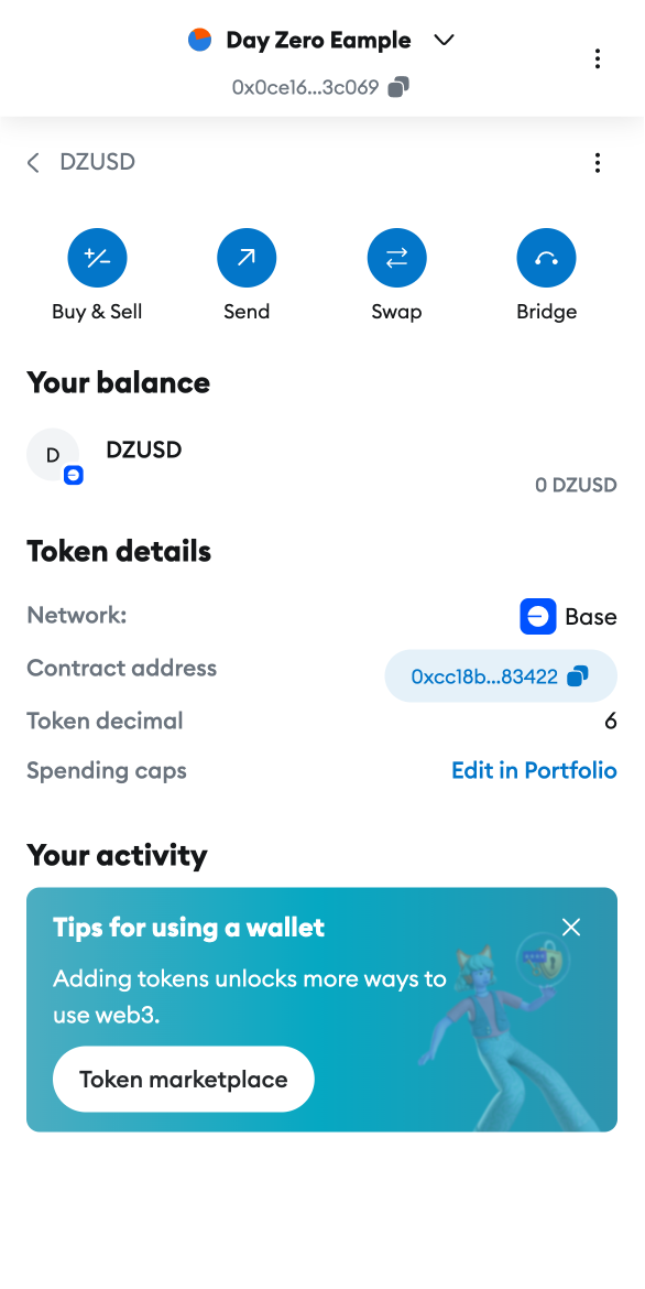 MetaMask UI of Import tokens > Custom token screen