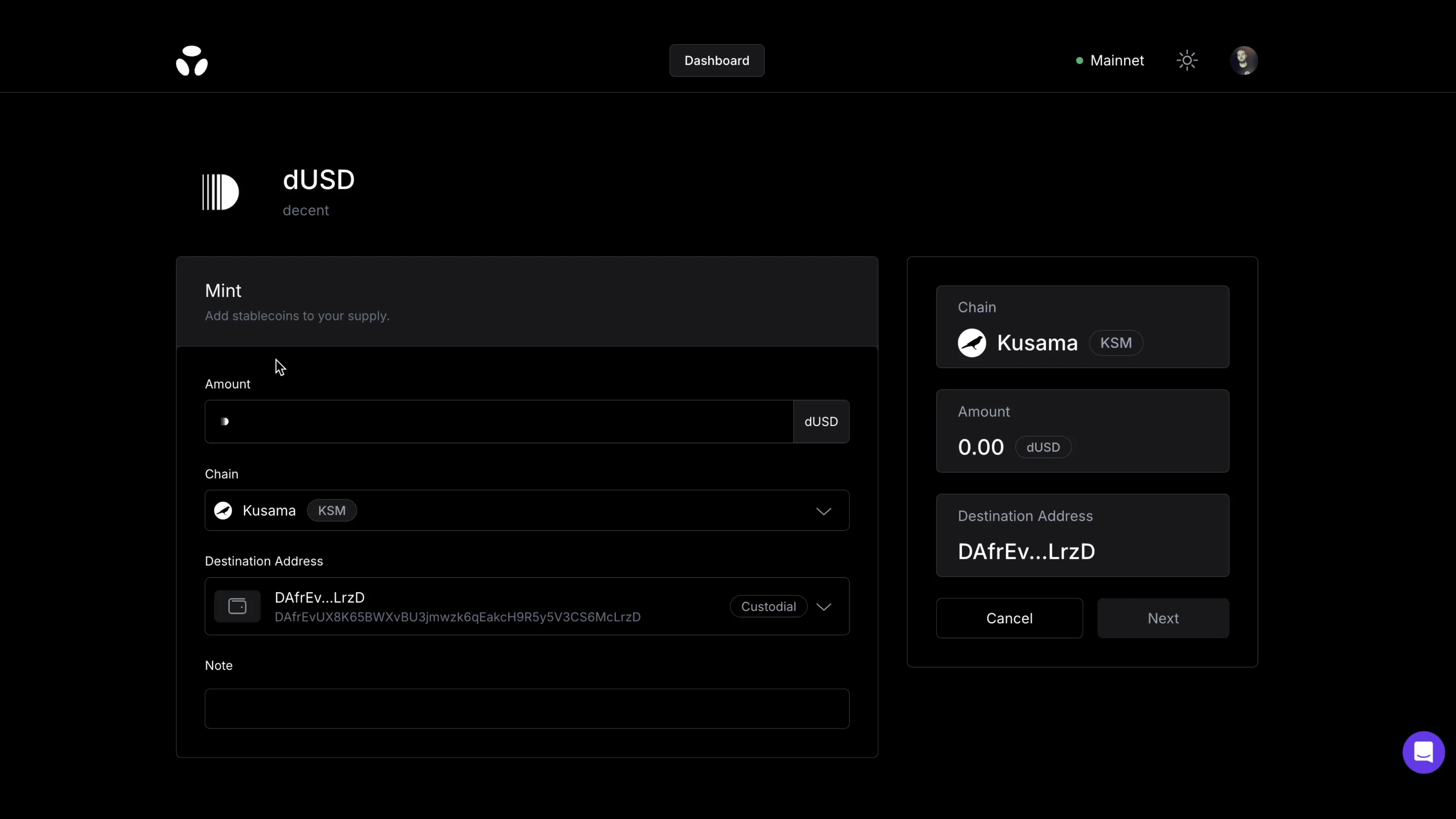 Minting dUSD with Brale Issuance Platform