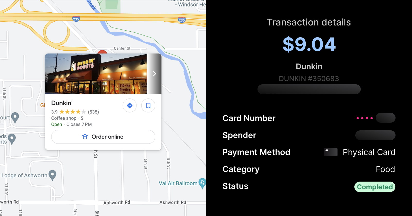 Rain Transaction Details UI for Dunkin' transaction | Brale