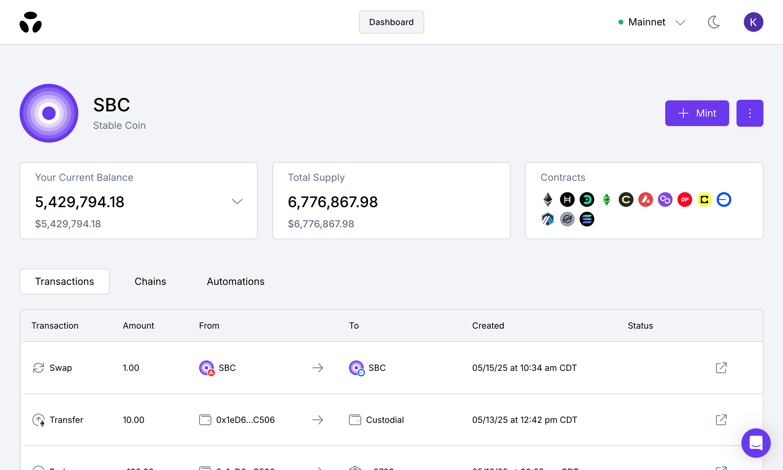 Dashboard UI screenshot